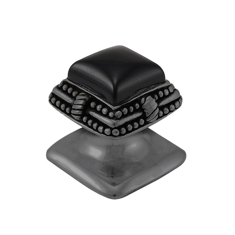 Square Gem Stone Knob Design 1 in Gunmetal with Black Onyx Insert