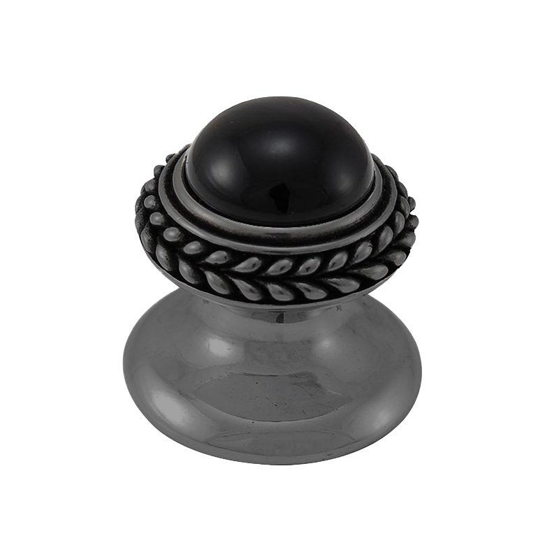 Round Gem Stone Knob Design 2 in Gunmetal with Black Onyx Insert