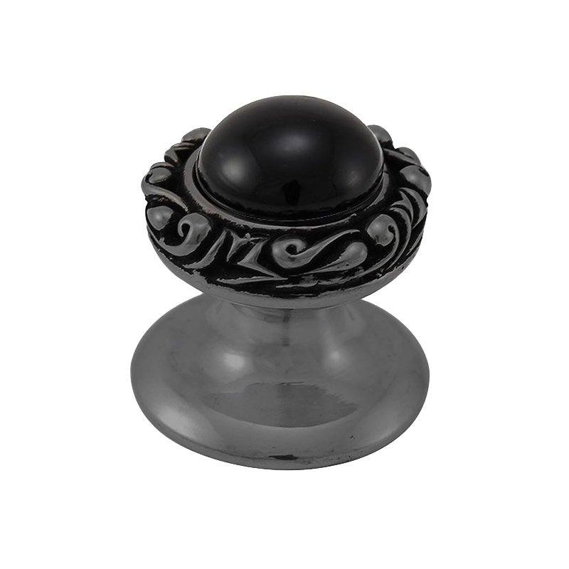 Round Gem Stone Knob Design 3 in Gunmetal with Black Onyx Insert
