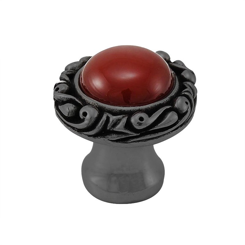 1" Round Knob with Small Base with Stone Insert in Gunmetal with Carnelian Insert