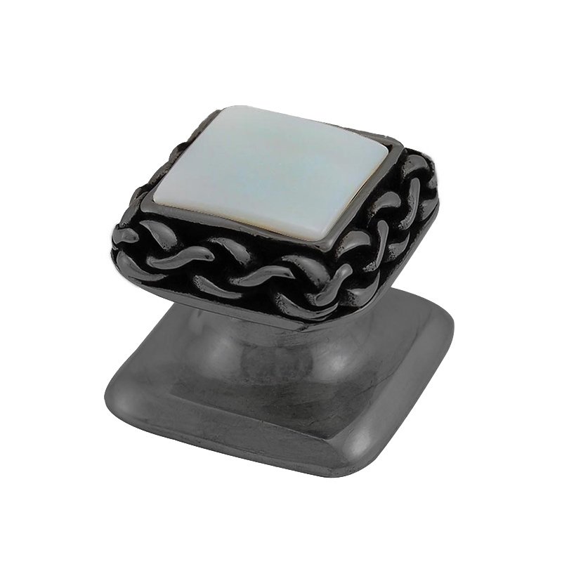 Square Gem Stone Knob Design 2 in Gunmetal with White Mother Of Pearl Insert