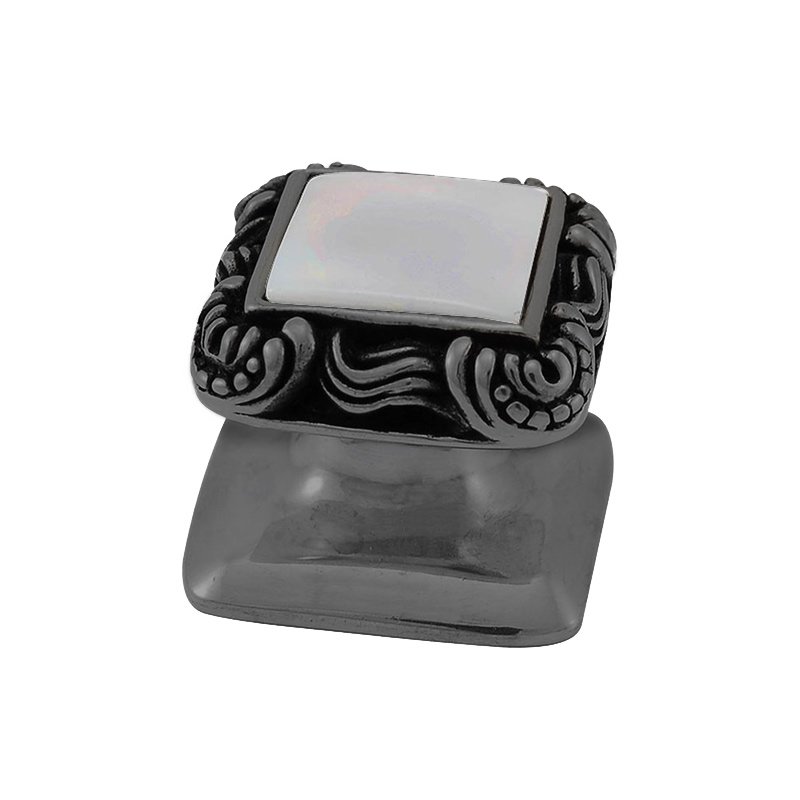 Square Gem Stone Knob Design 3 in Gunmetal with White Mother Of Pearl Insert