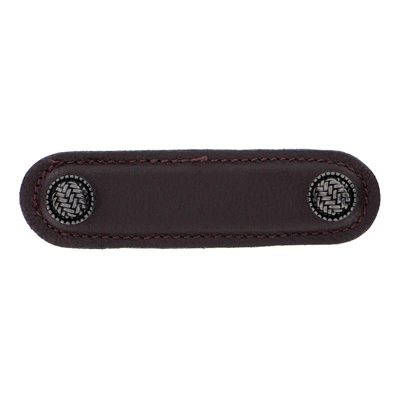 Leather Collection 3" (76mm) Cestino Pull in Brown Leather in Gunmetal
