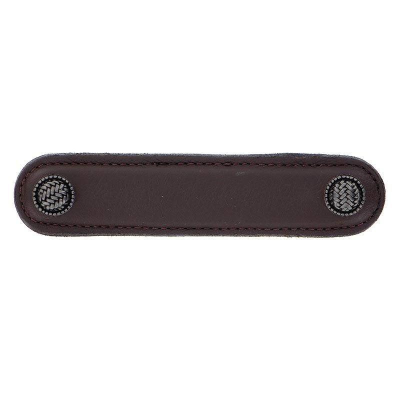 Leather Collection 4" (102mm) Cestino Pull in Brown Leather in Gunmetal