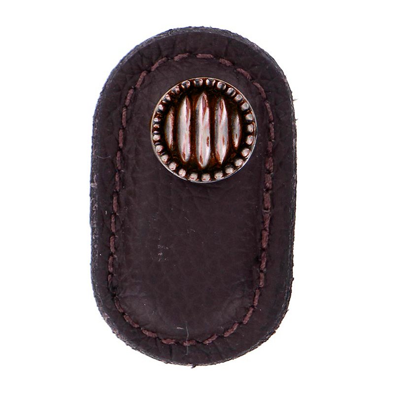 Leather Collection Sanzio Knob in Brown Leather in Antique Copper