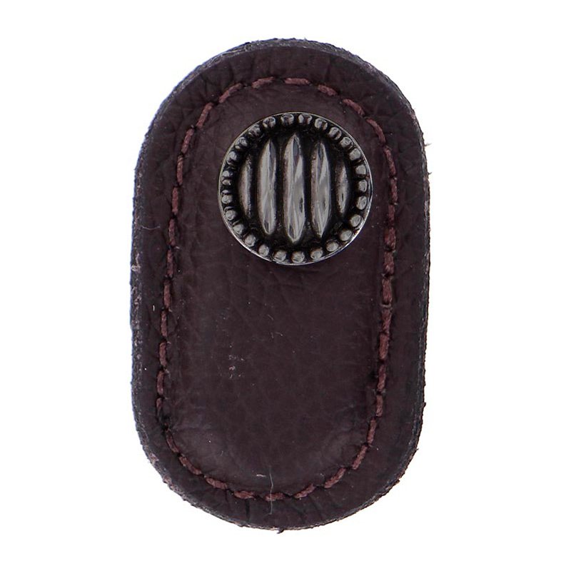 Leather Collection Sanzio Knob in Brown Leather in Gunmetal