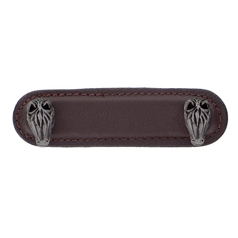Leather Collection 3" (76mm) Cavallo Pull in Brown Leather in Gunmetal