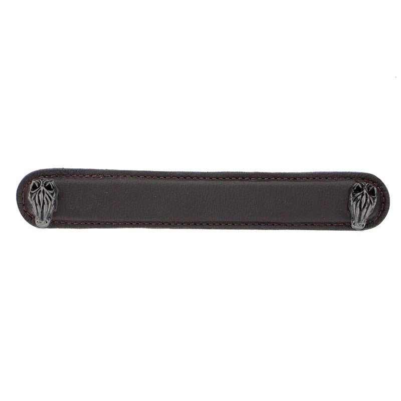 Leather Collection 6" (152mm) Cavallo Pull in Brown Leather in Gunmetal