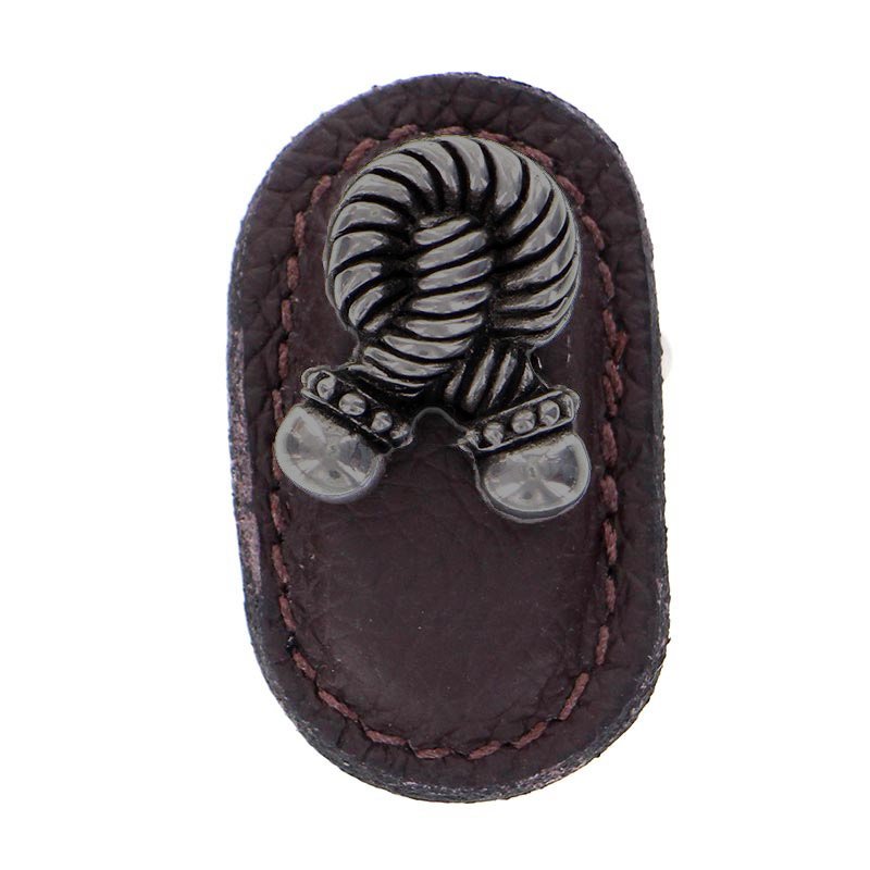 Leather Collection Bonata Knob in Brown Leather in Gunmetal