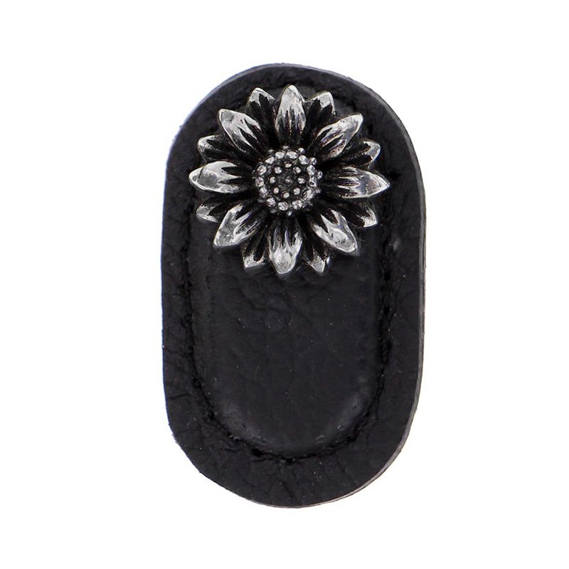 Leather Collection Margherita Knob in Black Leather in Antique Nickel