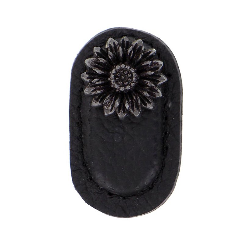 Leather Collection Margherita Knob in Black Leather in Gunmetal