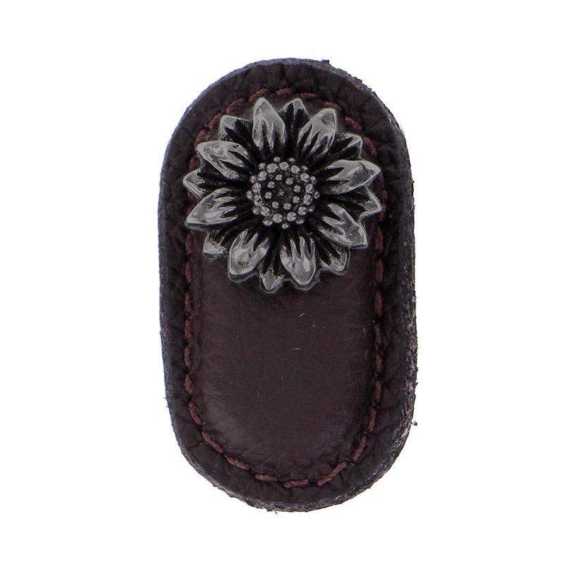 Leather Collection Margherita Knob in Brown Leather in Gunmetal