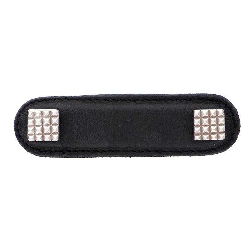 Leather Collection 3" (76mm) Solferino Pull in Black Leather in Polished Nickel