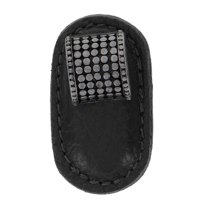 Leather Collection Tiziano Knob in Black Leather in Gunmetal