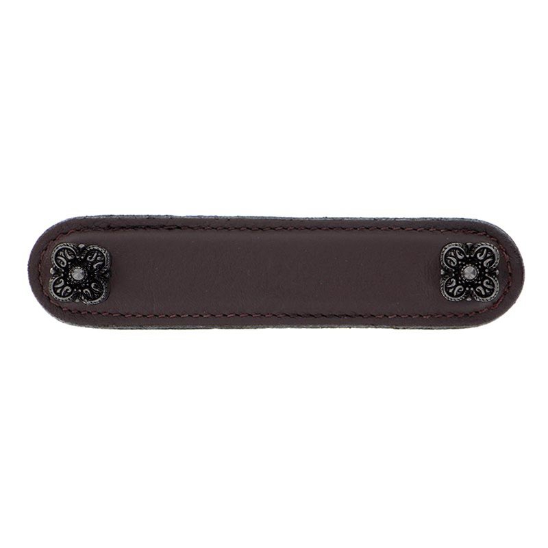 Leather Collection 4" (102mm) Napoli Pull in Brown Leather in Gunmetal