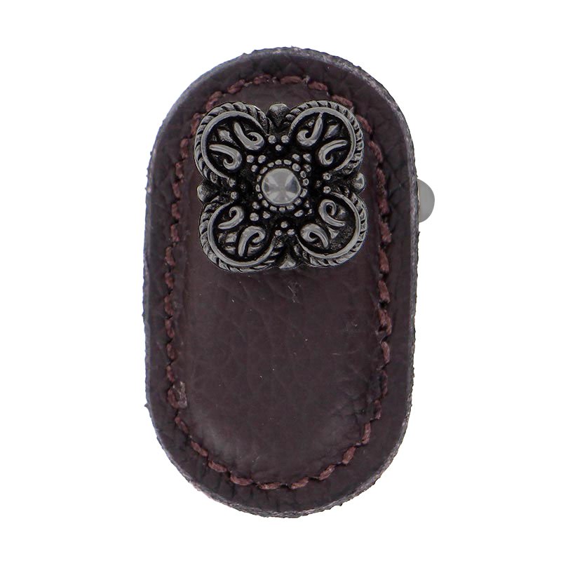 Leather Collection Napoli Knob in Brown Leather in Gunmetal