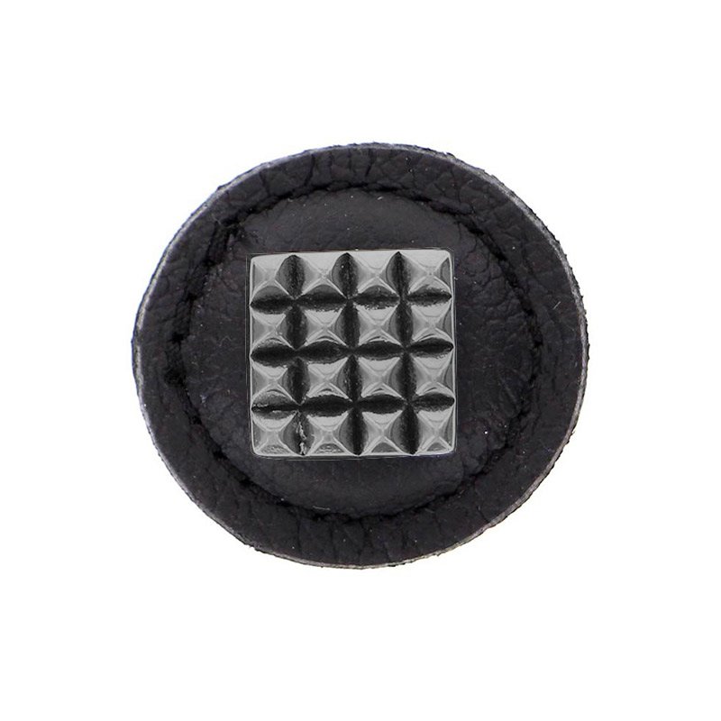 1 1/4" Square Knob with Leather Insert in Antique Nickel with Black Leather Insert