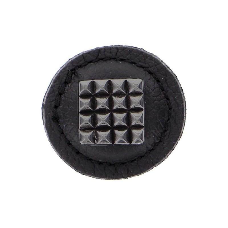 1 1/4" Square Knob with Leather Insert in Gunmetal with Black Leather Insert
