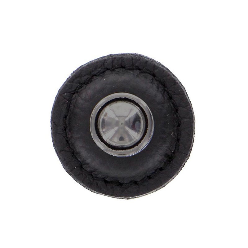 1 1/4" Round Knob with Leather Insert in Gunmetal with Black Leather Insert