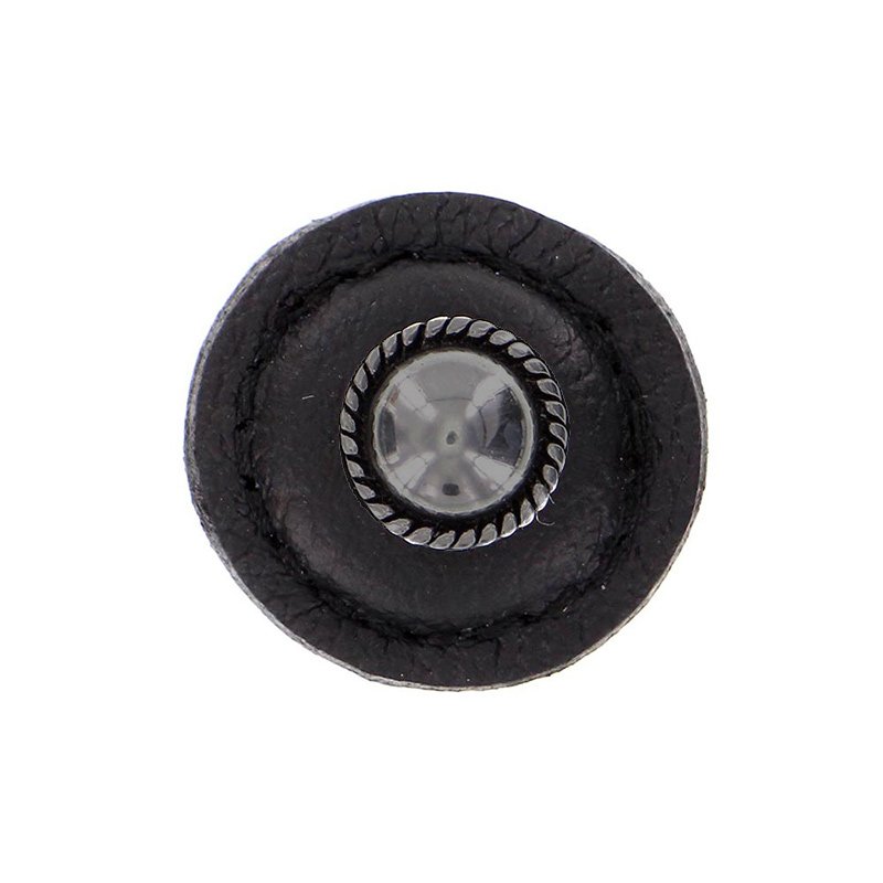 1 1/4" Round Knob with Leather Insert in Gunmetal with Black Leather Insert