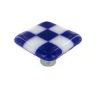 1 1/2" Knob in Cobalt Blue with White Squares with Aluminum base